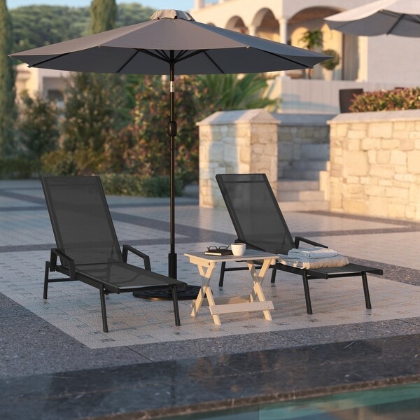 Set of 2 AllWeather Textilene Adjustable Chaise Lounge Chairs with Arms