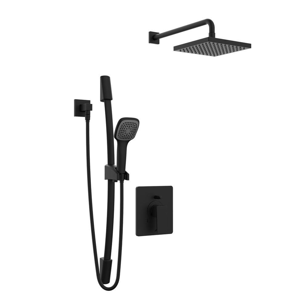 KEENEY Belanger 1-Spray Square Hand Shower and Showerhead from Wall Combo Kit with Slide Bar and Valve in Matte Black KIT-QUA130CMB