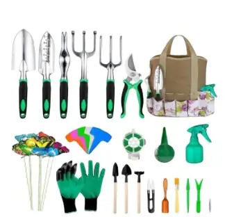 OEM 50 Pcs Garden Tool Set Aluminum Hand Tool Kit Garden Canvas Apron with Storage Pocket Outdoor Heavy Duty Gardening Work Set