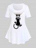 Cat Print Tee and High Waist Cat Paw Print Leggings Plus Size Summer Outfit