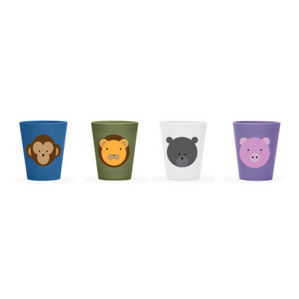 RED ROVER 10oz Kids Bamboo Cups Set of 4 Assorted Animals Monkey Pig Lion Bear 20051