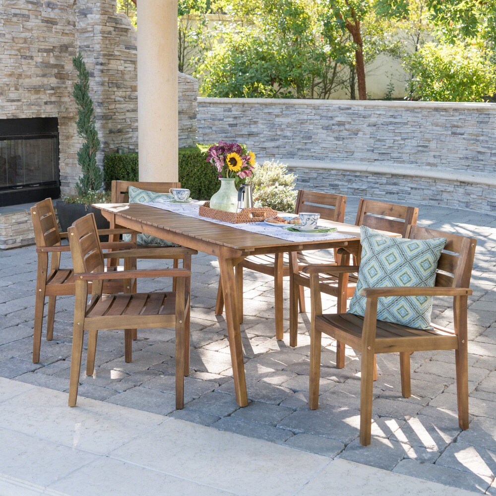 Taiga Outdoor 7 piece Rectangle Wood Dining Set by Christopher Knight Home