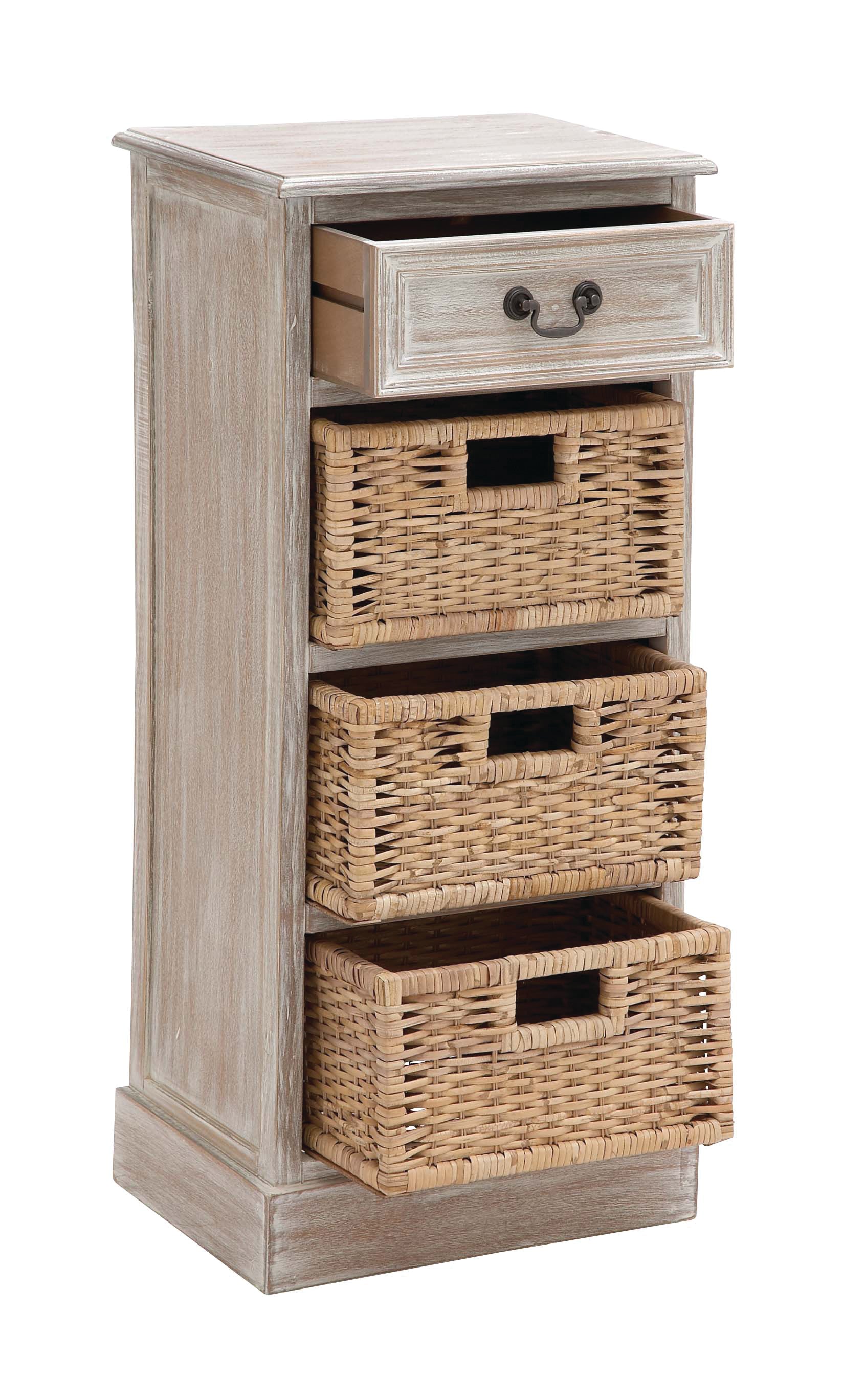 DecMode Country Cottage Small Natural Wicker and Gray Wood Chest with 4 Drawers, 16