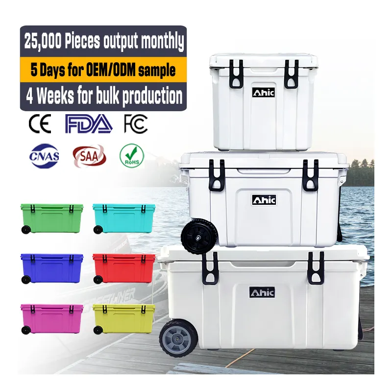 Trolley Frozen Plastic Cooling Box Outdoor Wine Camping Insulated Wheeled Cooler Box