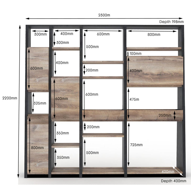 BARON Display Unit 230cm - Warm Oak & Black