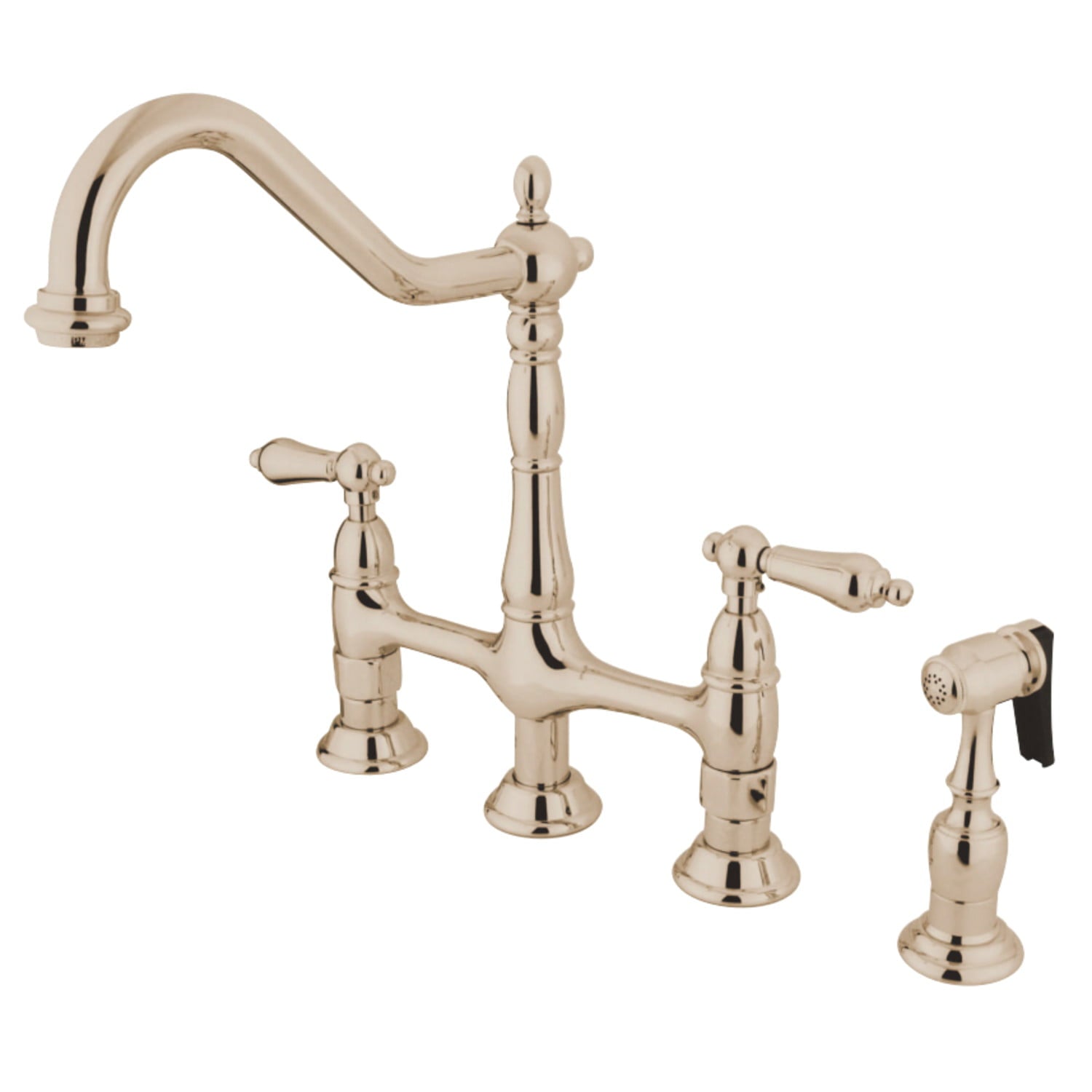 Kingston Brass KS1276ALBS Heritage Bridge Kitchen Faucet with Brass Sprayer， Polished Nickel