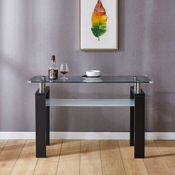 MDF Console Table， Tempered Glass Top， Modern Foyer Area Table