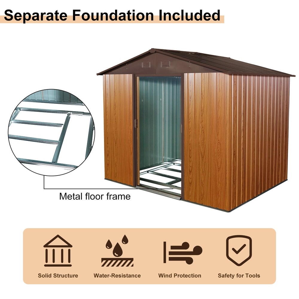 8ft x 6ft Outdoor Metal Storage Shed with Floor Base Vents for Garden Coffee