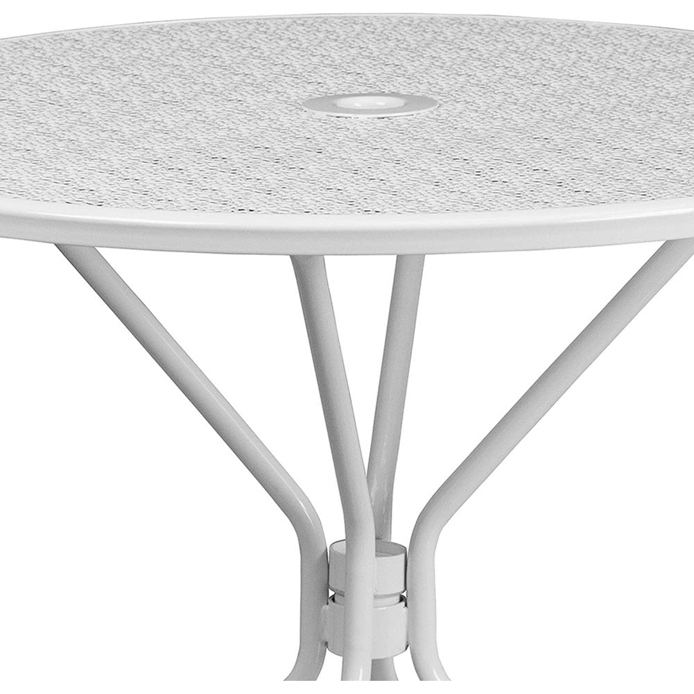 35.25" Commercial Grade White Steel Indoor/Outdoor Patio Table with Umbrella Hole