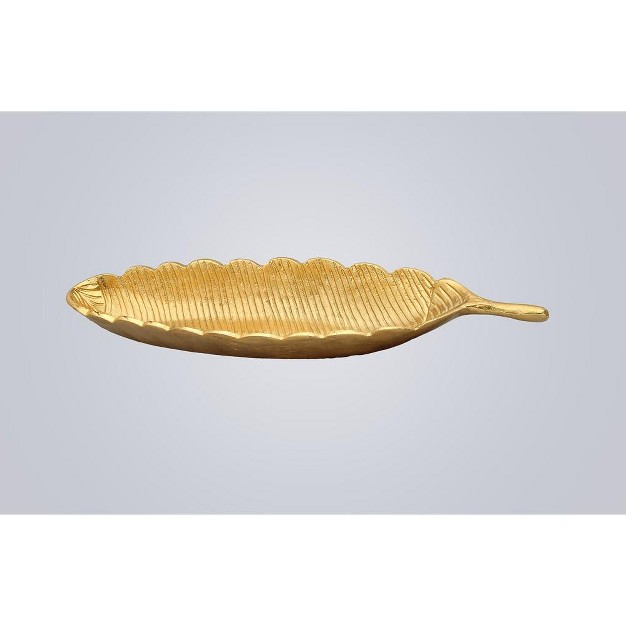 Classic Touch Gold Leaf Shaped Platter With Vein Design