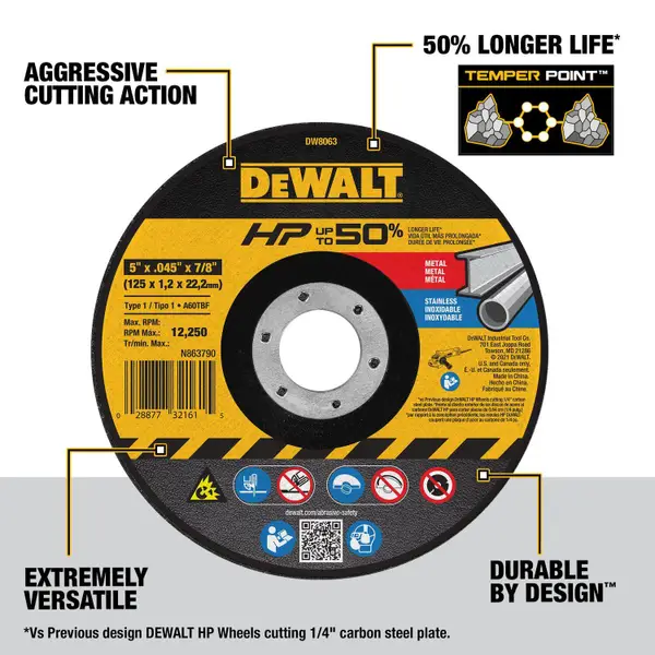 DEWALT 5 x .045 x 7/8 HP T1 Cutting Wheel