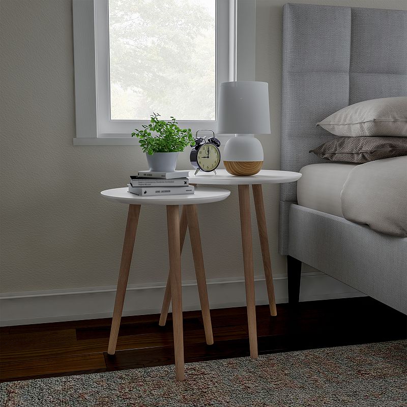 Lavish Home White Circular Top Nesting End Tables