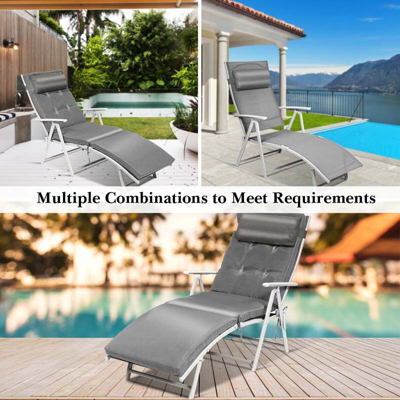 7-Position Folding Outdoor Chaise Lounge Chair, Lightweight Patio Pool Chair Sun Lounger with Cushion & Pillow