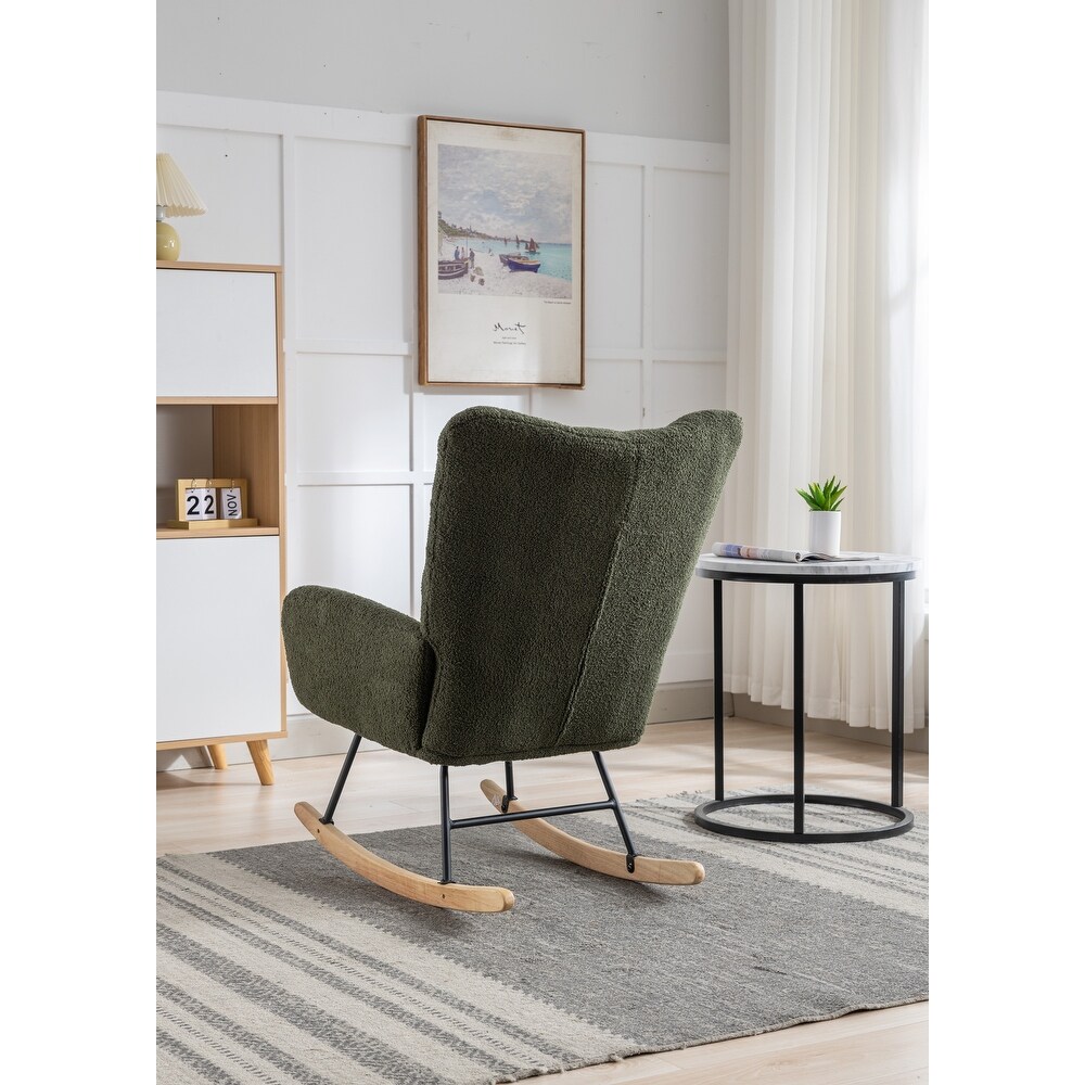 Soft Velvet Rocking Chair  Comfy Wingback Glider Rocker  Dark Green