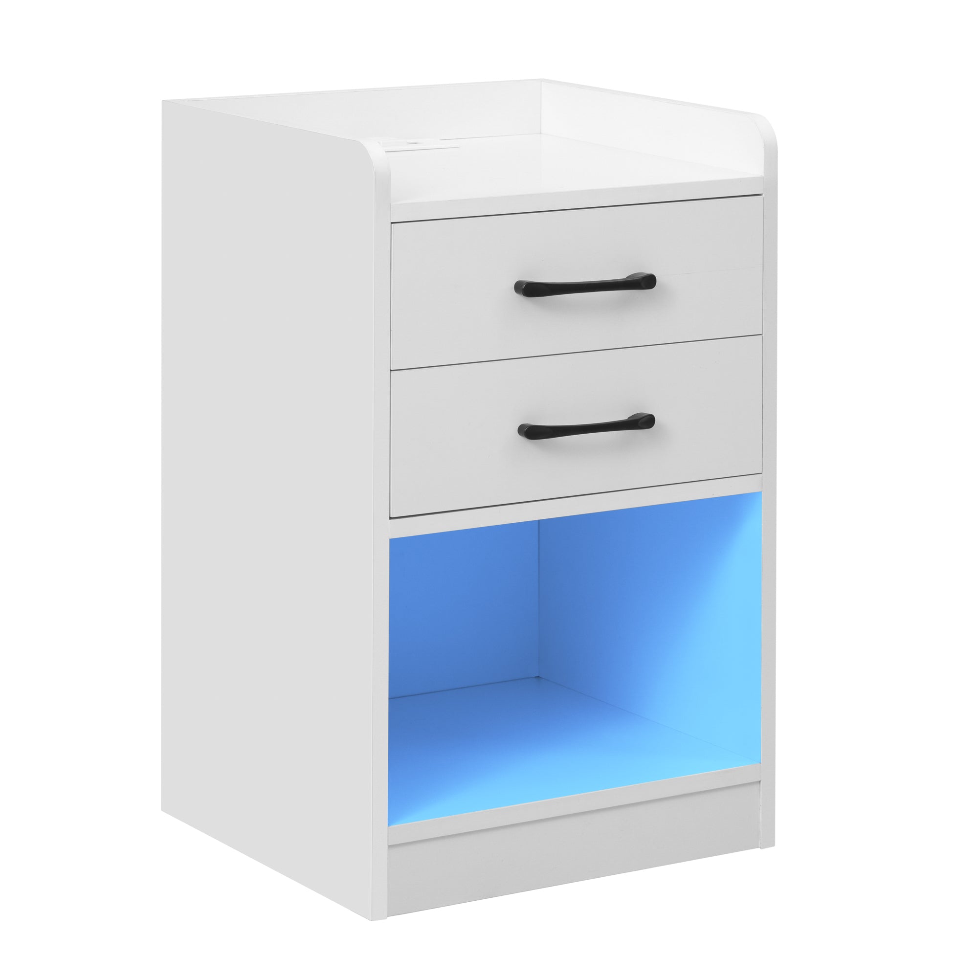 Docooler Nightstand with 2 Drawers and Cabinet,USB Charging Ports,Wireless Charging and Remote Control LED Light-White