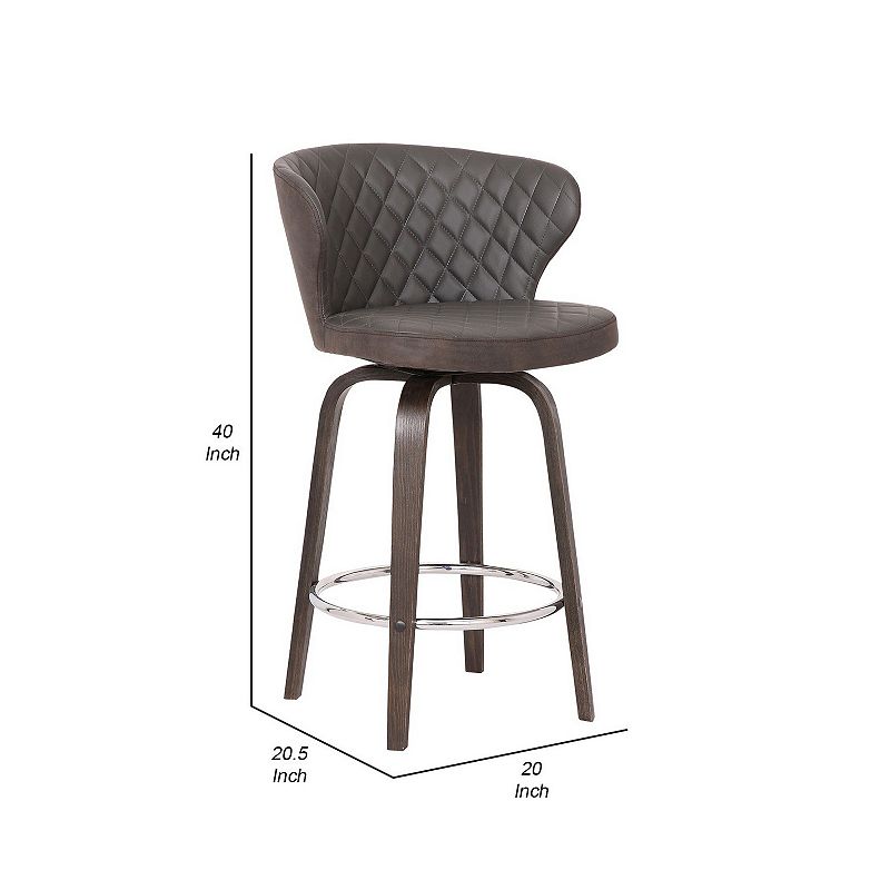 Leatherette Curved Back Swivel Barstool with Angled Legs， Brown