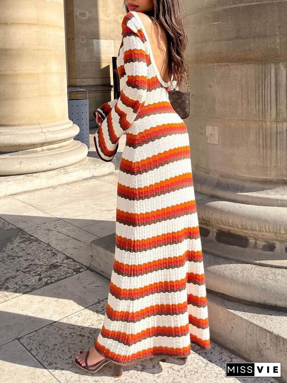 Zigzag Pattern Crochet Open Back Maxi Dress