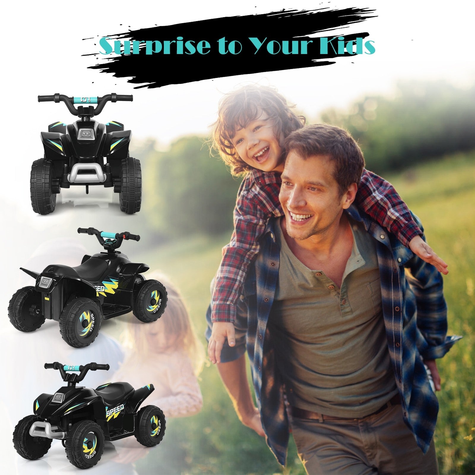 Costzon Ride on ATV, 6V Battery Powered Electric Quad, High/Low Speeds, Forward/ Reverse Switch