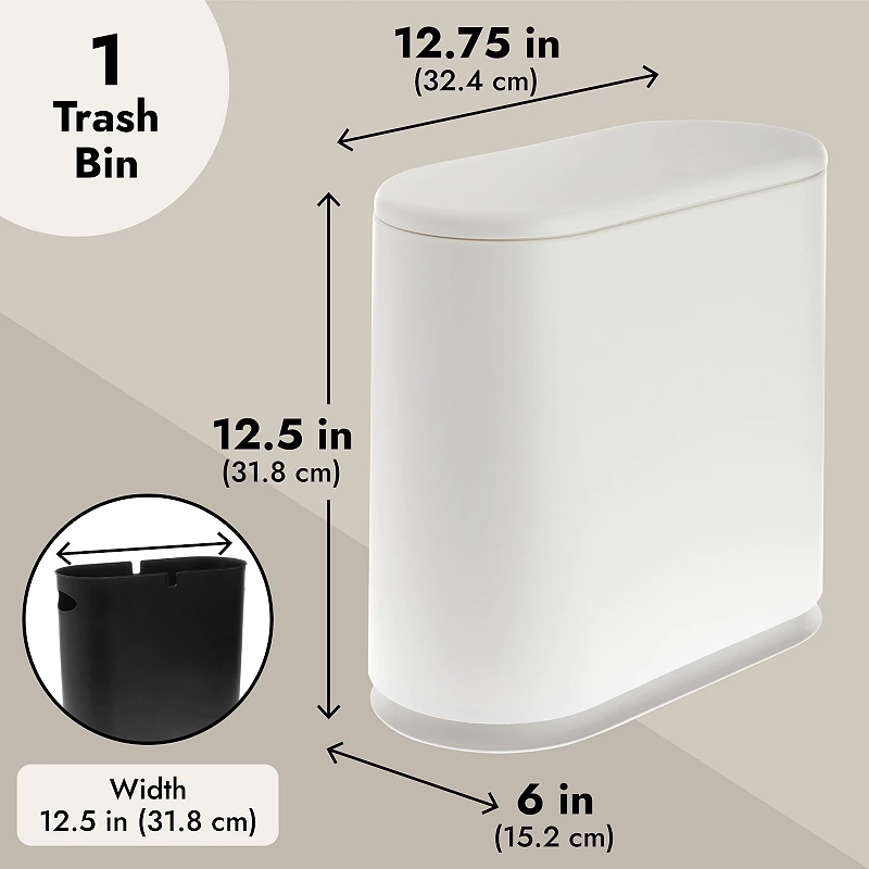 2.6 Gallon Small Trash Can With Lid， Narrow Garbage Bin For Bathroom， White， 10l