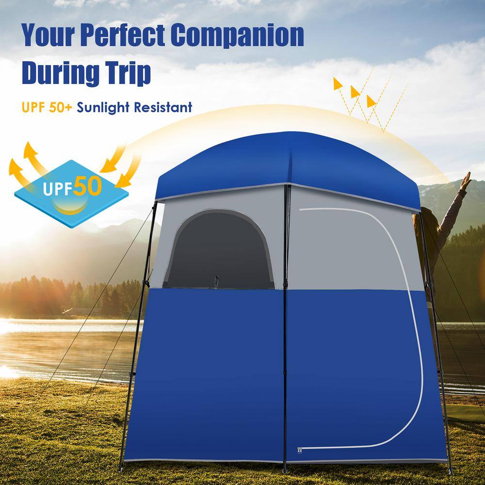 Costway Double-Room Blue Camping Shower Toilet Tent with Floor Oversize Portable Storage Bag GP11664BL