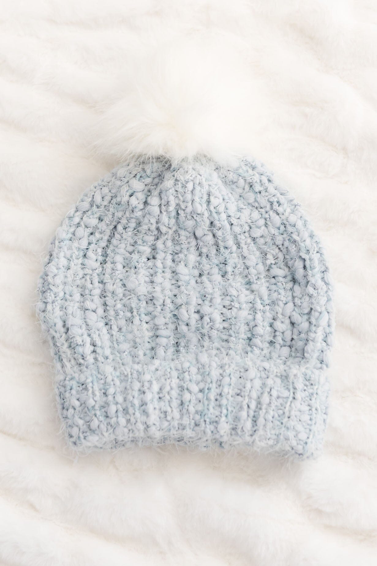 Snow Fall Fold Over Pom Pom Beanie