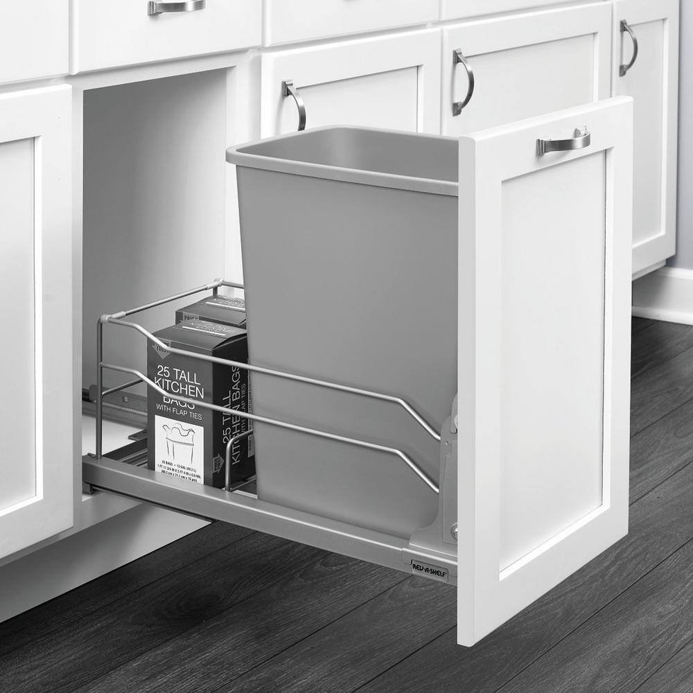 Rev-A-Shelf 18.9375 in. H x 10.875 in. W x 22.25 in. D Single 35 Qt. Pull-Out Silver Waste Container with Soft-Close Slides 53WC-1535SCDM-117