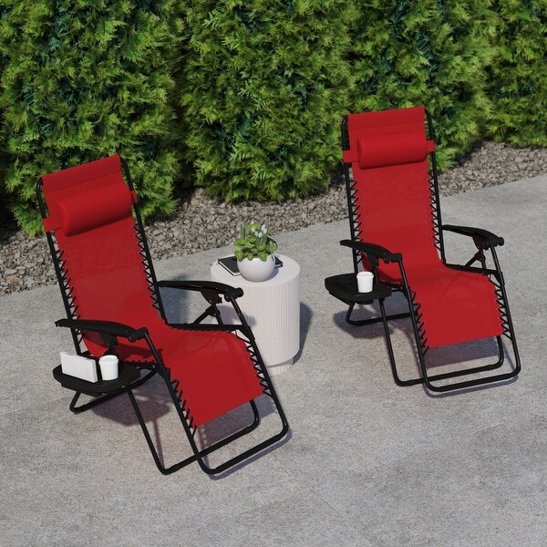 2 Pack Adjustable Mesh Zero Gravity Lounge Chair with Cup Holder Tray