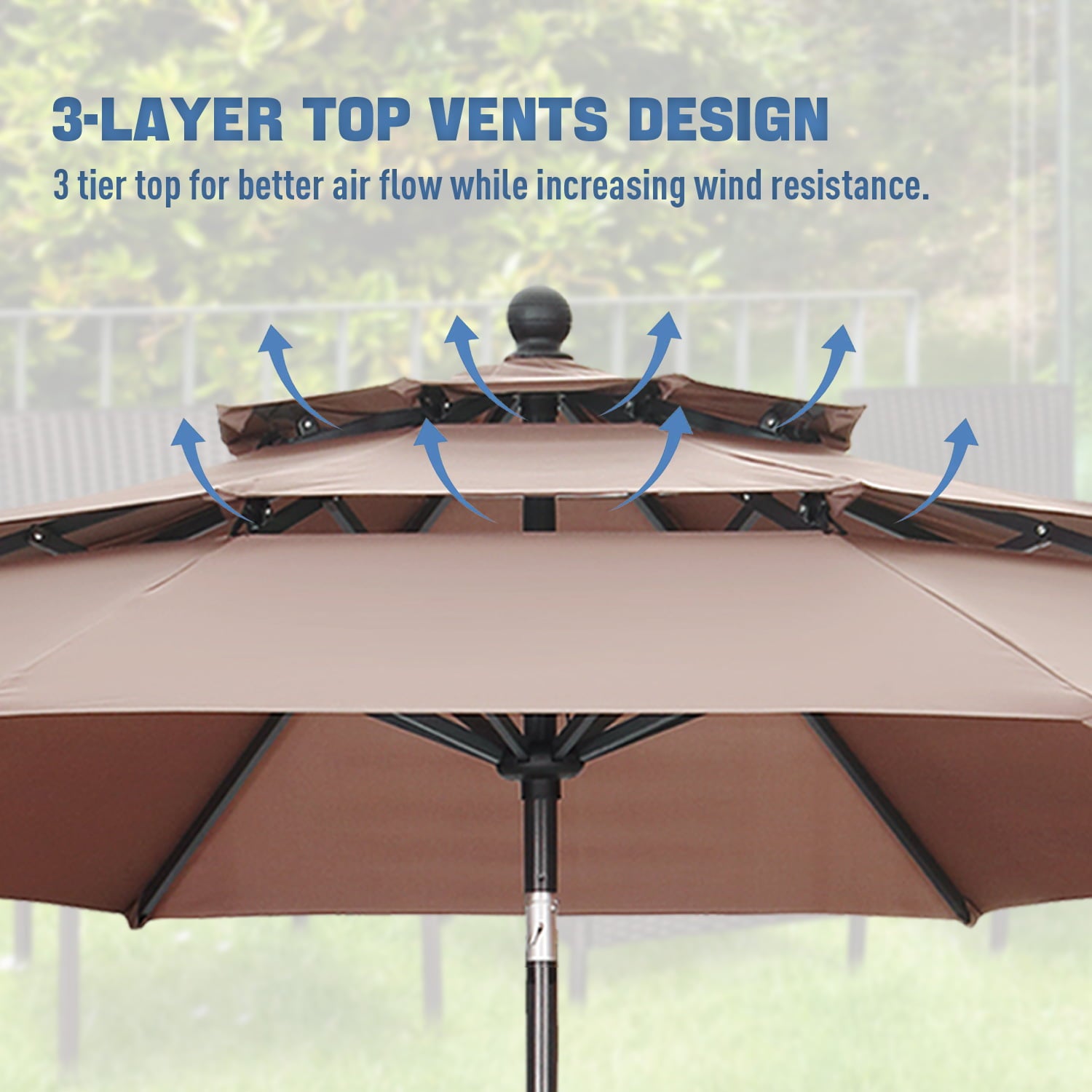 Autlaycil Patio Umbrella 10FT Outdoor Umbrella W/ 3 Tiers,Adjustable Outdoor Market Umbrella W/ Crank and Tilt,Table Umbrella for Garden, Lawn, Backyard and Pool, Coffee