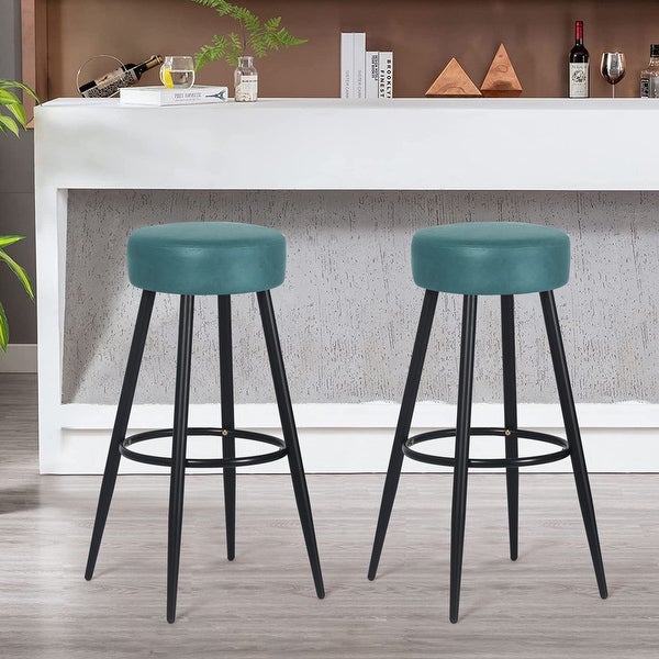 Adeco Set of 2 Bar Stools， Round Counter Height Stools with Footrest