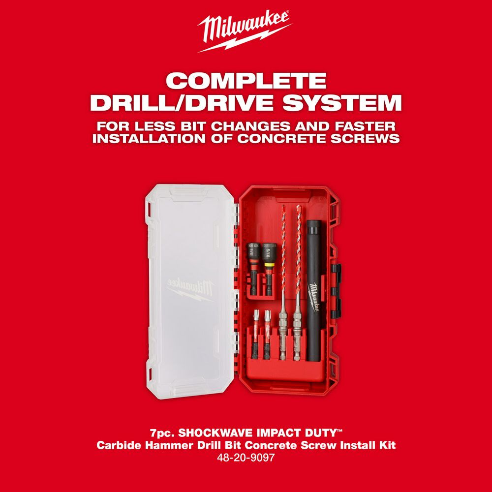 MW SHOCKWAVE Impact Duty Carbide Hammer Drill Bit Concrete Screw Install Kit 7pc 48-20-9097 from MW