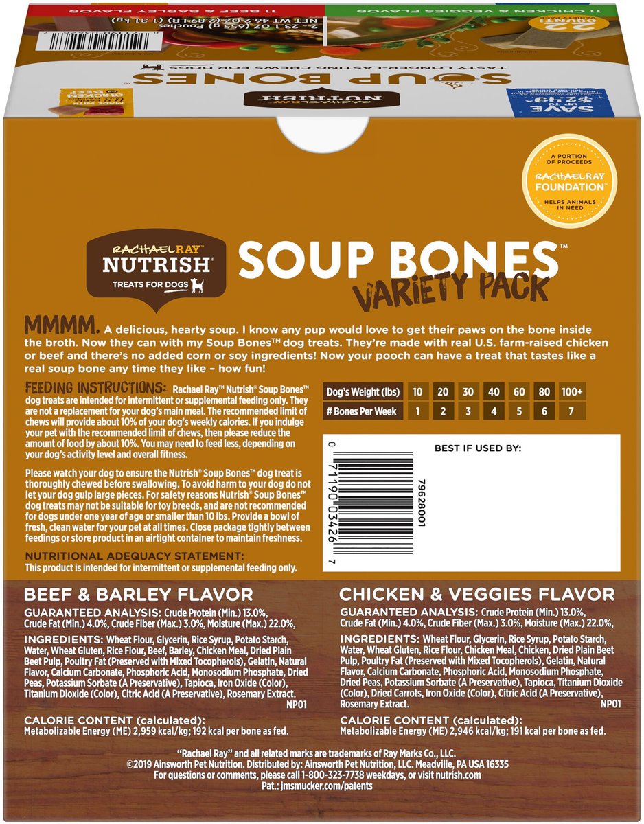 Rachael Ray Nutrish Soup Bones Long Lasting Chews Variety Pack Dog Treats， 22 Count