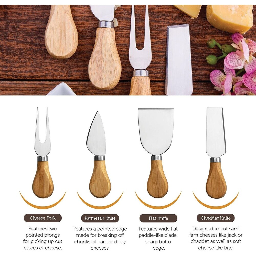 Bamboo Cheese Board   Cutlery Set with 4 Knives in Slide out Drawer   13.5\