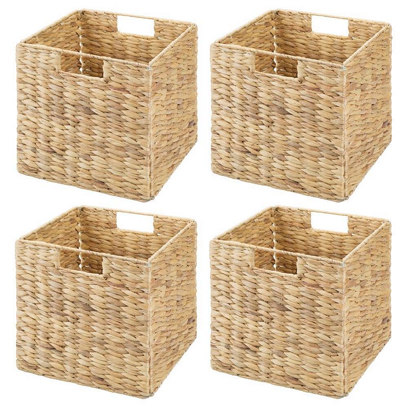 mDesign Woven Hyacinth Bin Basket Organizer with Handles - 4 Pack