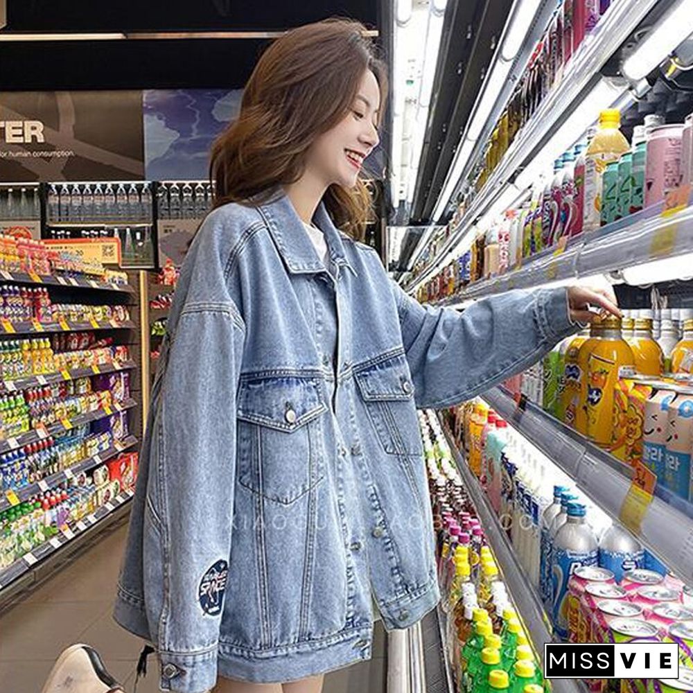 Autumn Cotton Denim Jacket Women Loose Casual Jeans Coats Patchwork Lady Outwear Korean Fashion Street Wear Overwear New