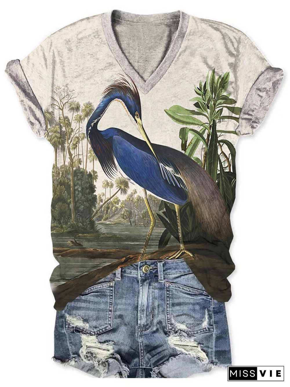 Crane Playing By The River Women's T-Shirt