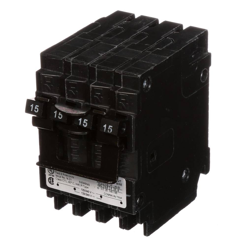 Siemens (2) 15 Amp Double-Pole Type QT Quad Circuit Breaker Q21515CT2