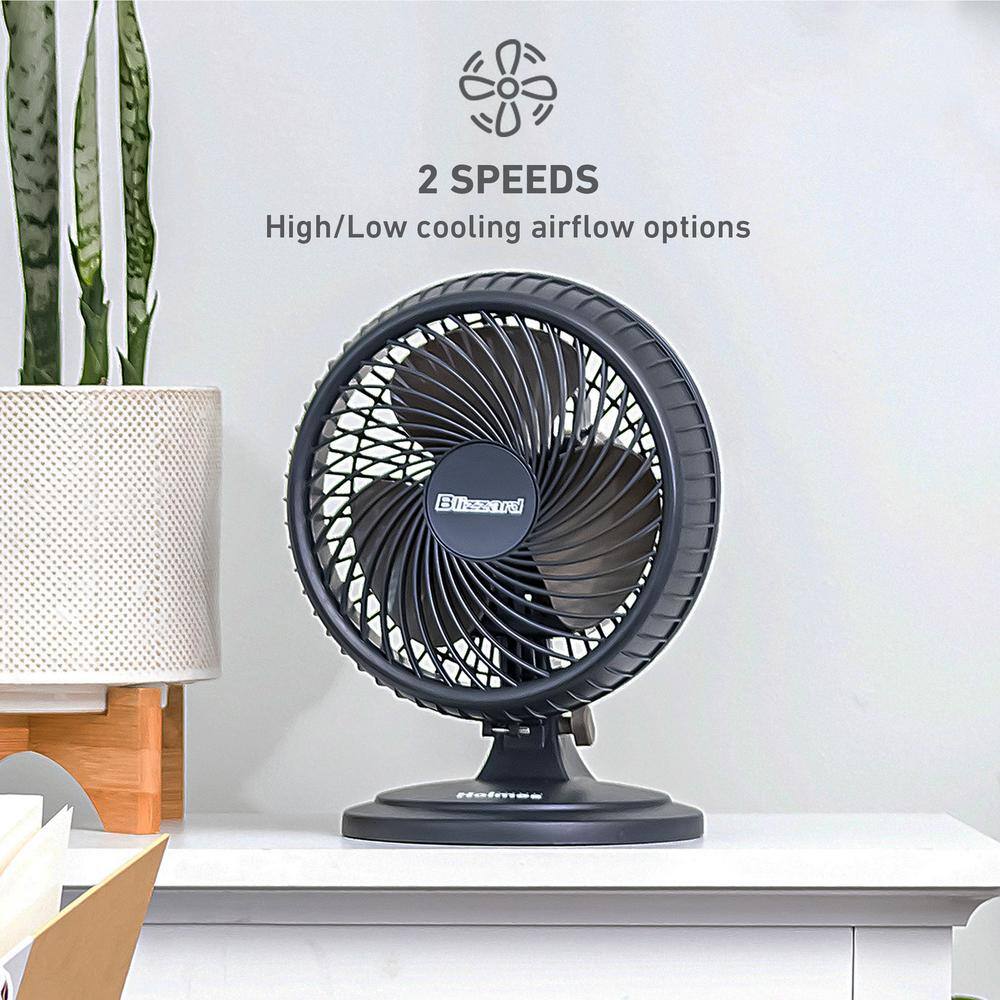 Holmes Blizzard 7 in. 2 Speed Oscillation Desk Fan Black with Adjustable Head Tilt 17039