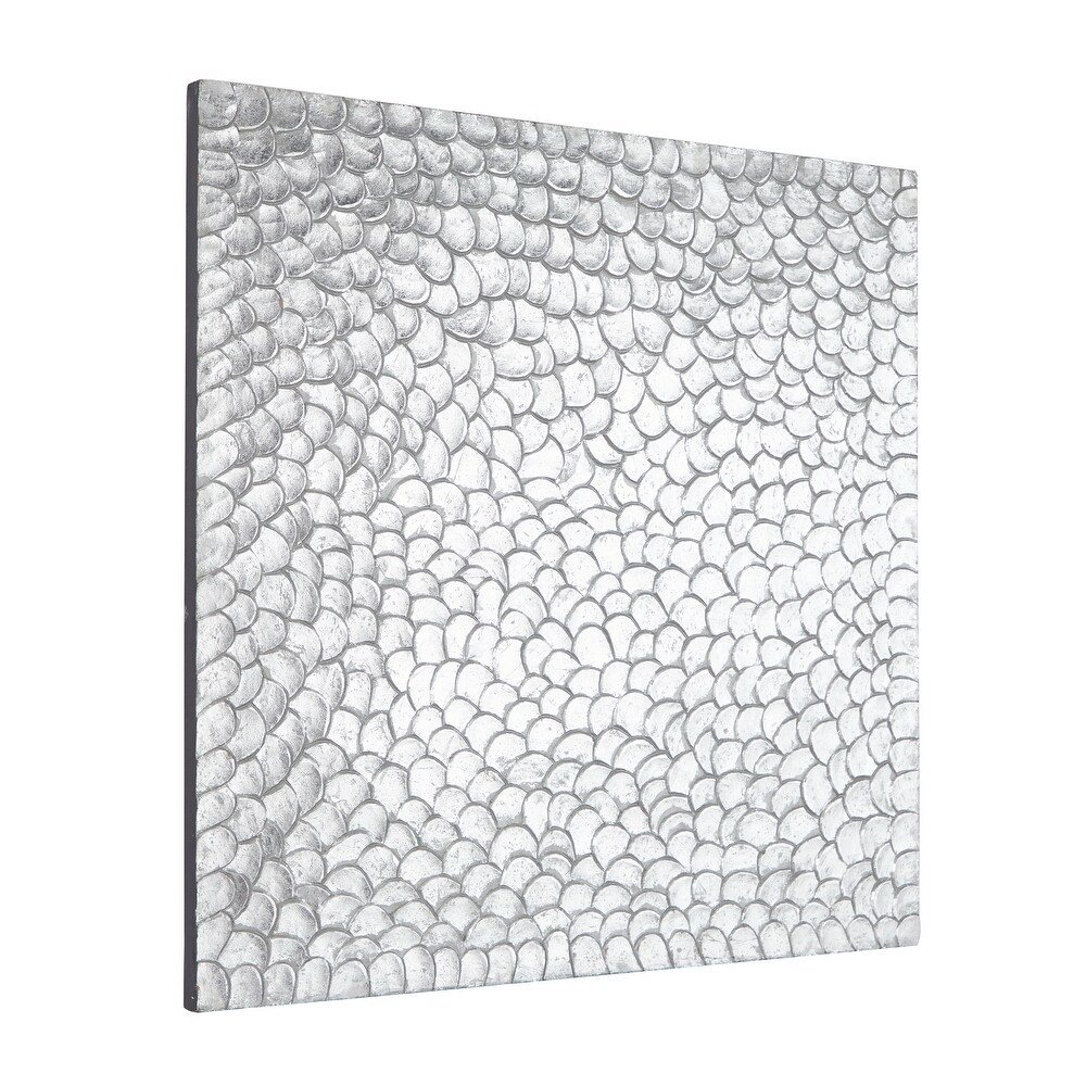 Gold or Silver Wood Carved Scales Abstract Wall Decor with Hammered Inspired Design