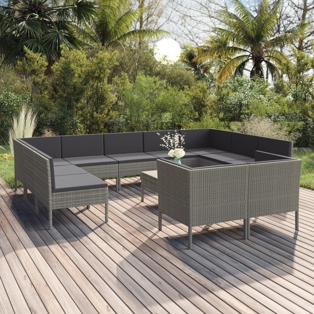 12 Piece Patio Lounge Set with Cushions Poly Rattan Gray - Overstock - 36226365