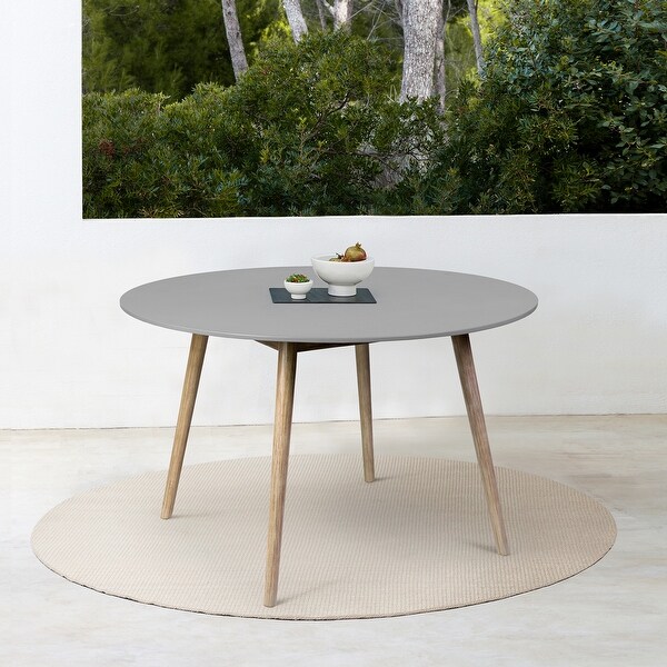 Sydney Modern Round Concrete and Wood Indoor Outdoor Dining Table