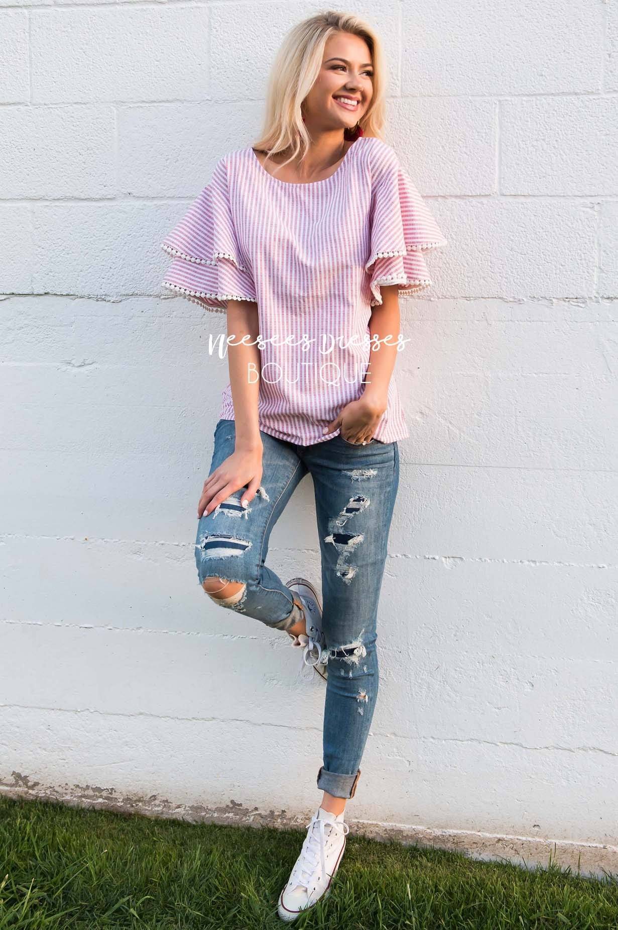 Wish You Were Here Pom Sleeve Top