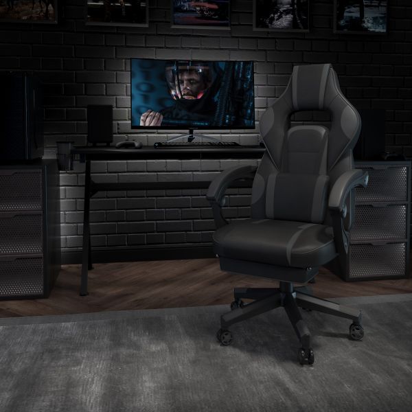 X40 Gaming Chair Racing Ergonomic Computer Chair with Fully Reclining Back/Arms， Slide-Out Footrest， Massaging Lumbar - Black/Gray