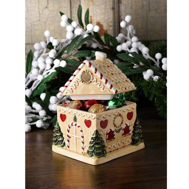 Spode Gingerbread House Candy Jar Green