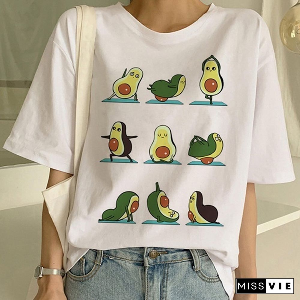 Kawaii Cartoon Avocado Short Sleeve T-shirt Women Casual Avocado Graphic Tops Female Tee Summer Women T-shirts Tops