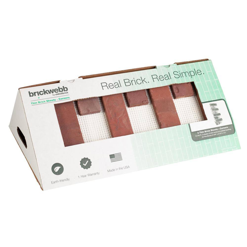 Old Mill Brick Brickwebb Independence Thin Brick Sheets - Corners (Box of 3 Sheets) 21 in x 15 in (5.3 linear ft.) BWC-370011CS