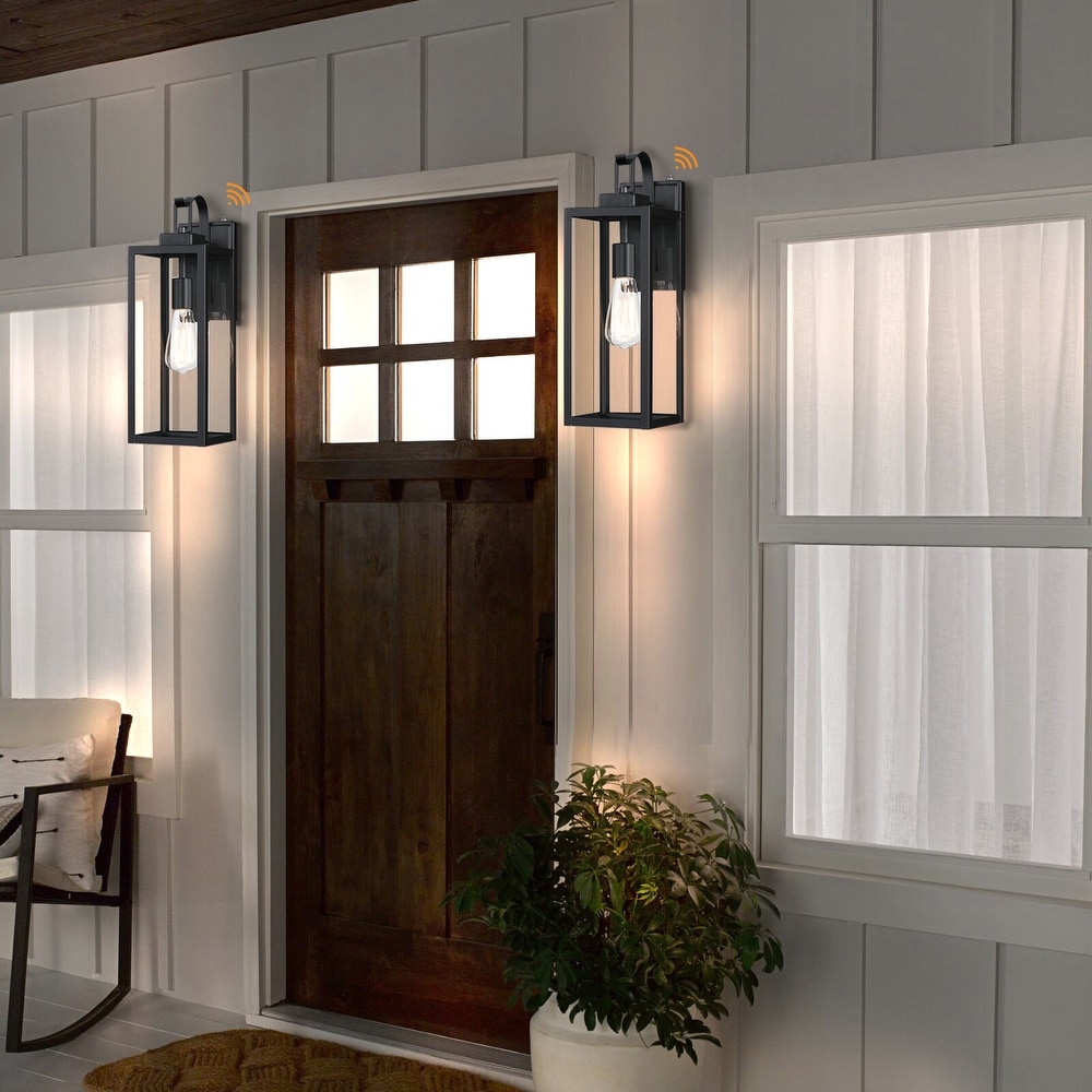 2 pack 17.7 in. 1 Light Matte Black Outdoor Wall Lantern Sconce with Clear Glass（Dusk to Dawn could be chosen）