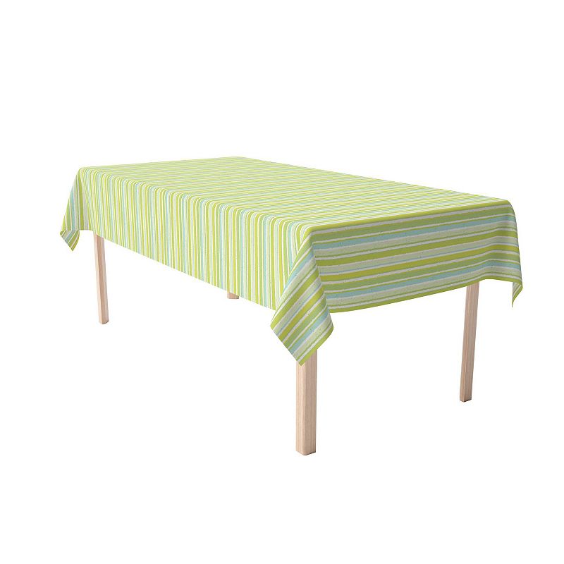 Rectangular Tablecloth， 100% Cotton， 52x104， Green Stripes and Ink Splatter