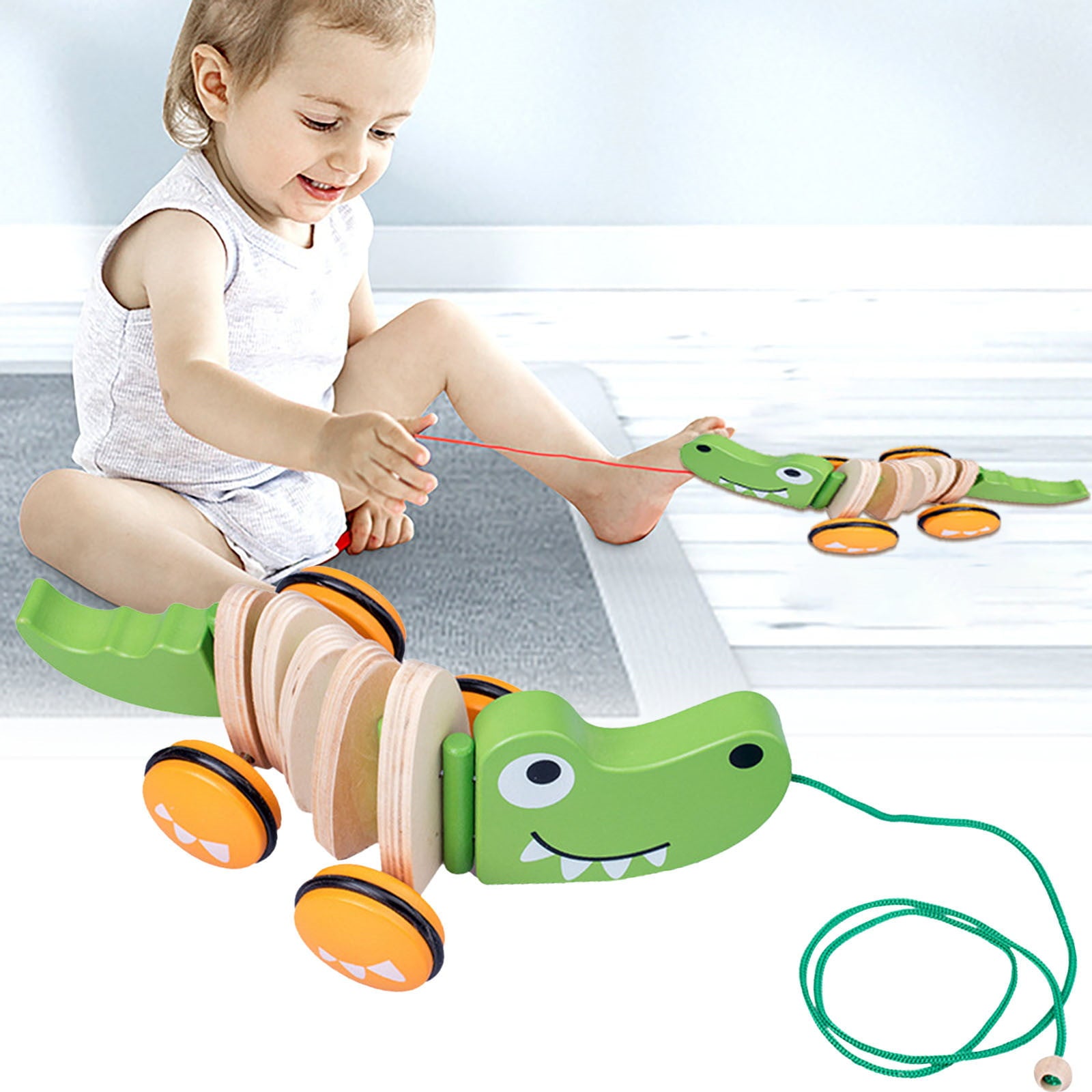 Sanfanil Wooden Pull Toys For 1 Year Old Alli-gator Push Toy For Toddler Toys