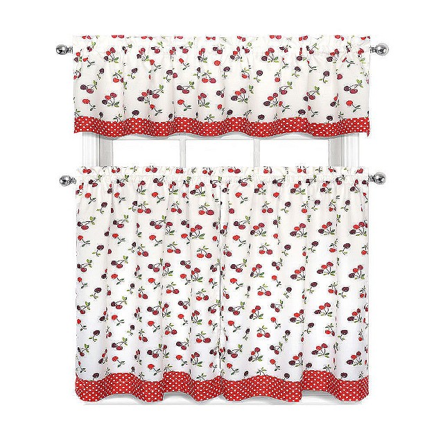 Goodgram Montauk Accents Spring Cherries amp Polka Dots Complete 3 Pc Kitchen Curtain Tier amp Valance Set 58 In W X 14 In L