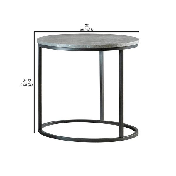 End Table with Textured Round Faux Marble Top， Gray